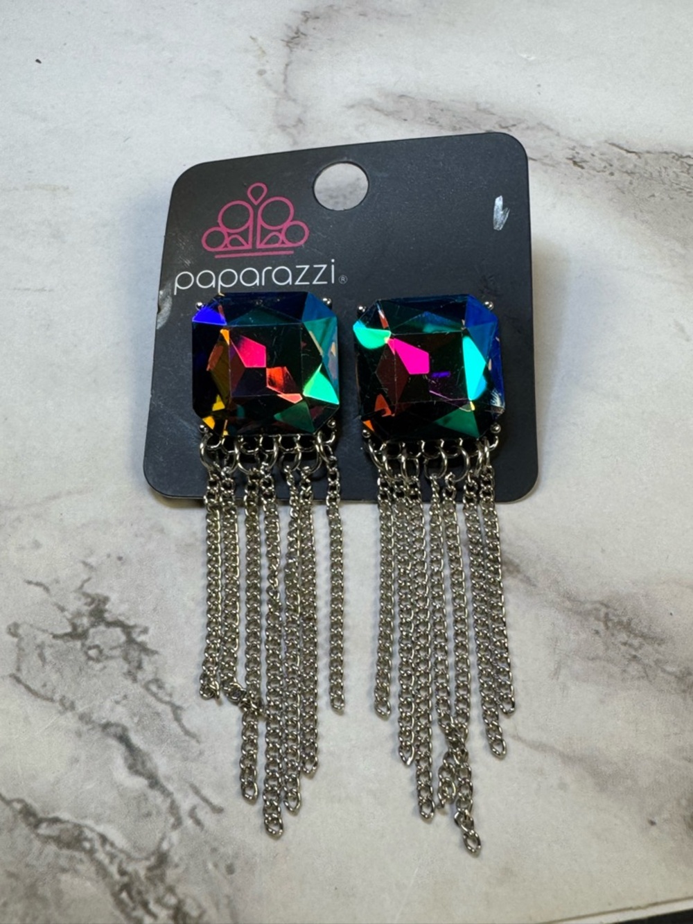 Paparazzi Multicolor Iridescent Crystal Fringe Earrings - Picture 2 of 3